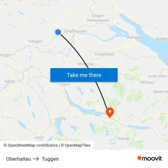Oberhallau to Tuggen map