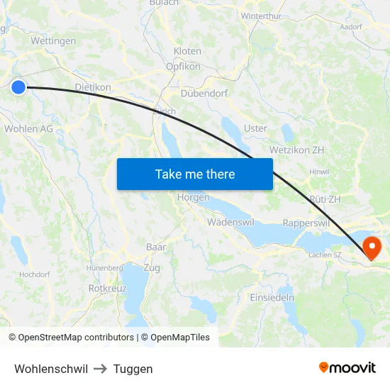 Wohlenschwil to Tuggen map