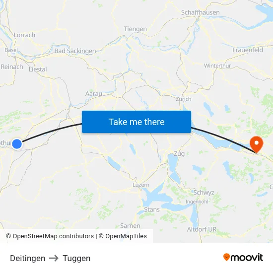 Deitingen to Tuggen map