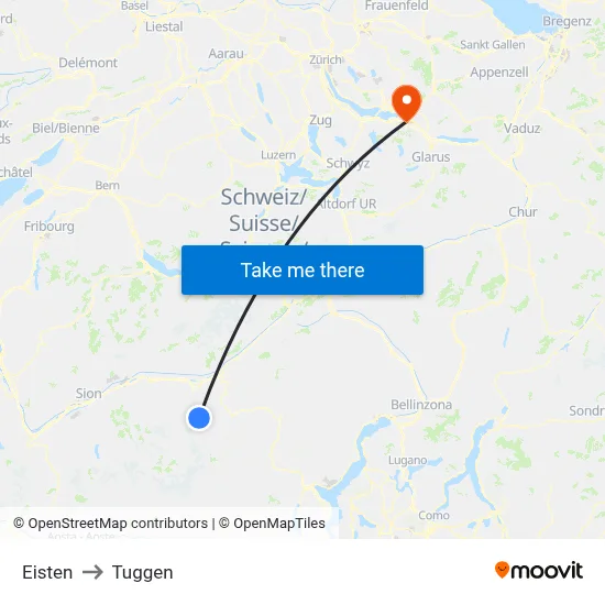 Eisten to Tuggen map