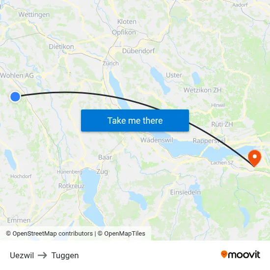 Uezwil to Tuggen map