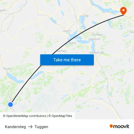 Kandersteg to Tuggen map