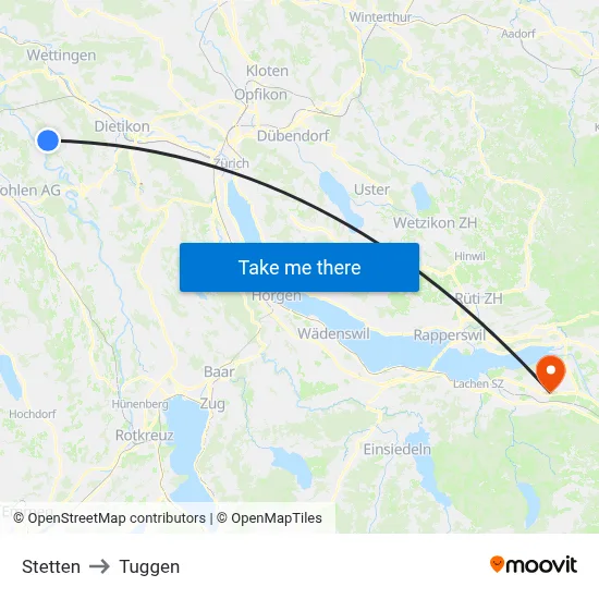 Stetten to Tuggen map