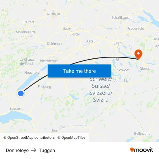 Donneloye to Tuggen map