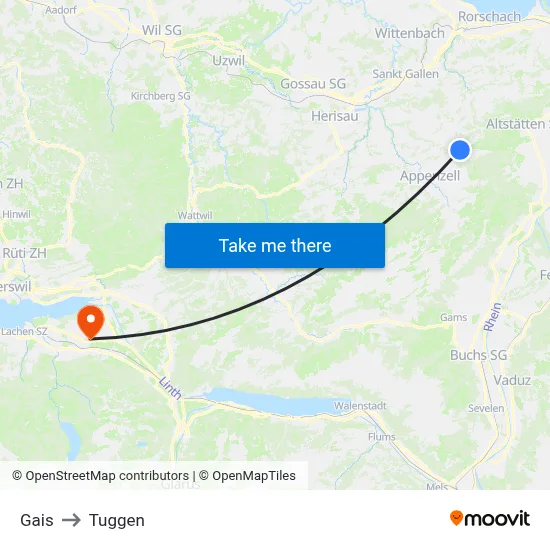 Gais to Tuggen map