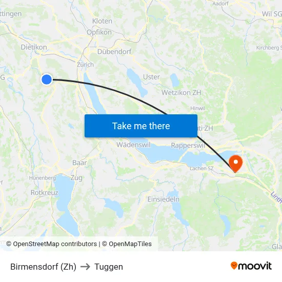 Birmensdorf (Zh) to Tuggen map