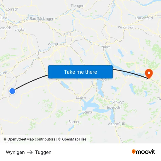Wynigen to Tuggen map
