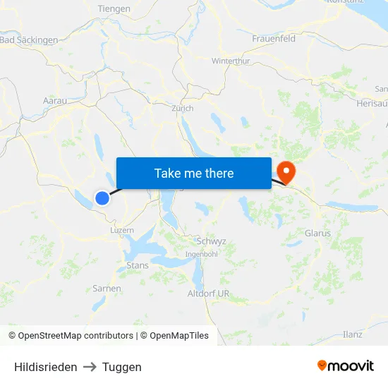 Hildisrieden to Tuggen map