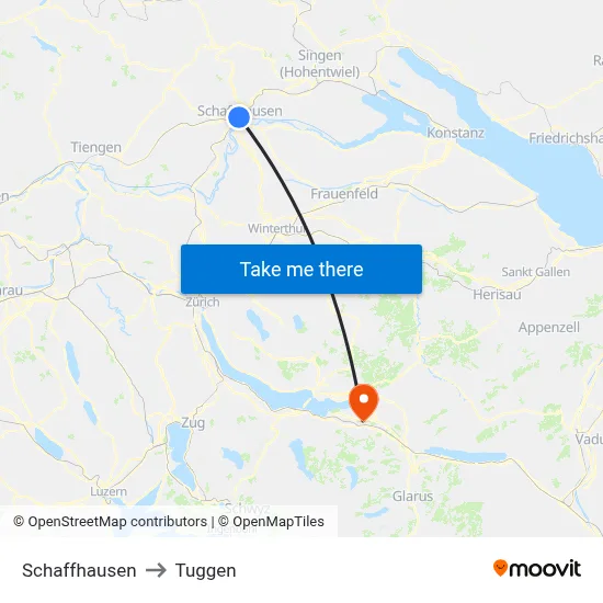 Schaffhausen to Tuggen map