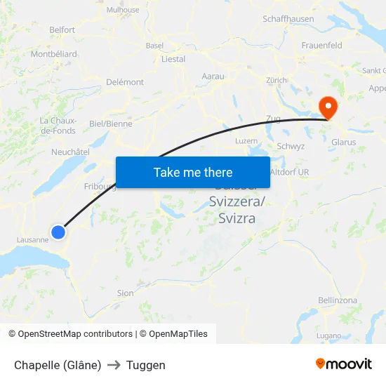 Chapelle (Glâne) to Tuggen map