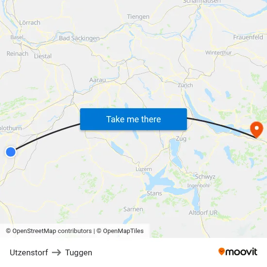 Utzenstorf to Tuggen map