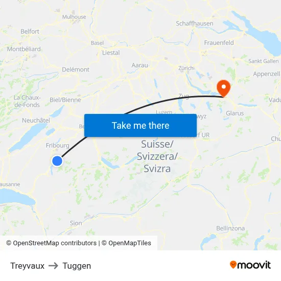 Treyvaux to Tuggen map