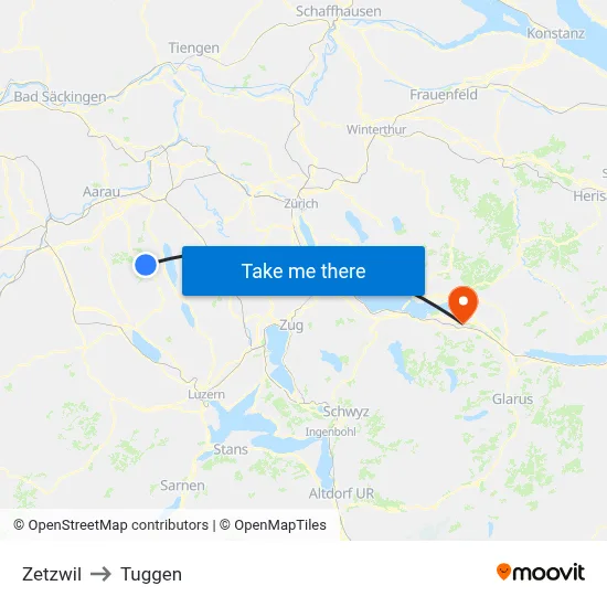 Zetzwil to Tuggen map