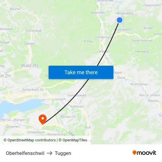 Oberhelfenschwil to Tuggen map