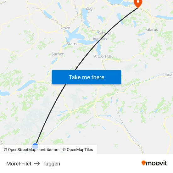 Mörel-Filet to Tuggen map