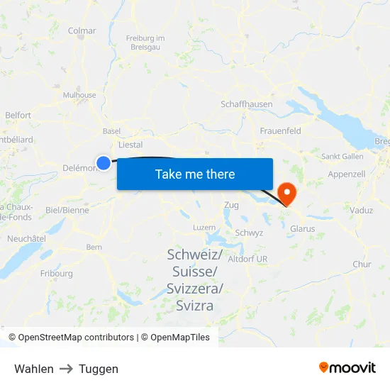 Wahlen to Tuggen map