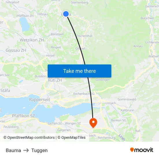 Bauma to Tuggen map