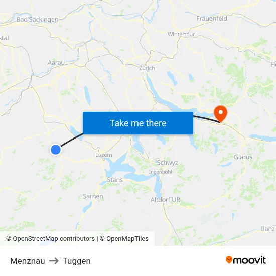 Menznau to Tuggen map