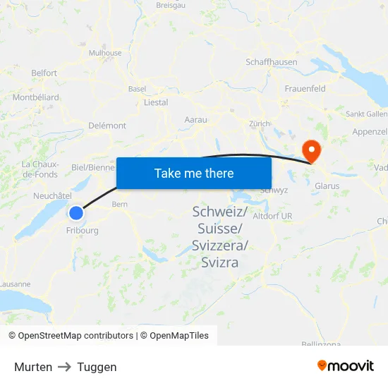 Murten to Tuggen map