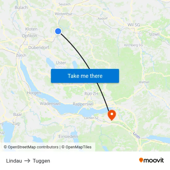 Lindau to Tuggen map