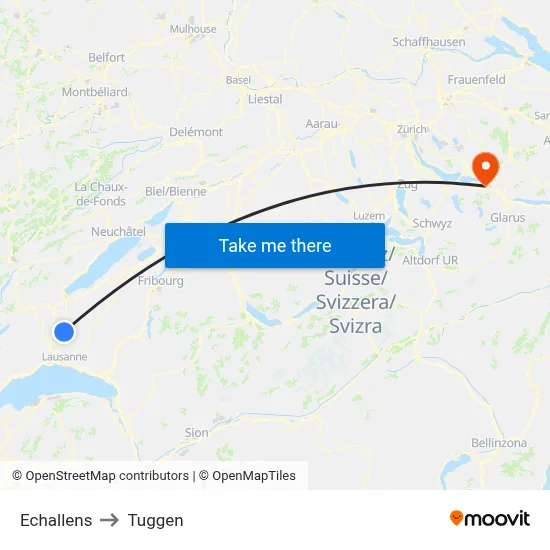 Echallens to Tuggen map