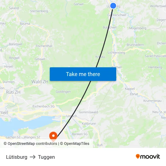 Lütisburg to Tuggen map