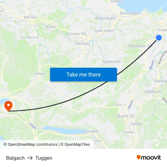 Balgach to Tuggen map