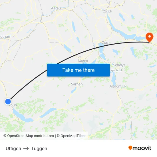 Uttigen to Tuggen map