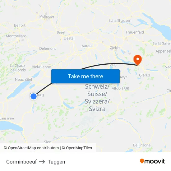 Corminboeuf to Tuggen map