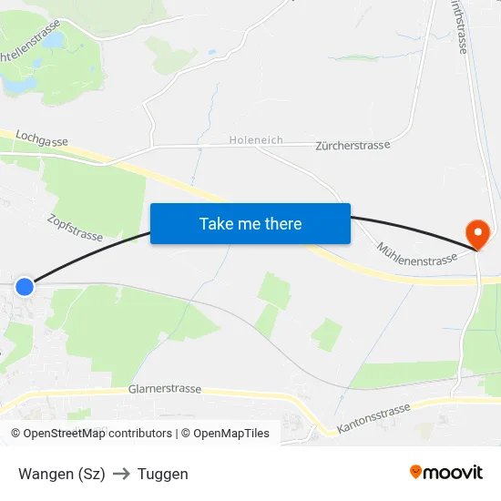 Wangen (Sz) to Tuggen map