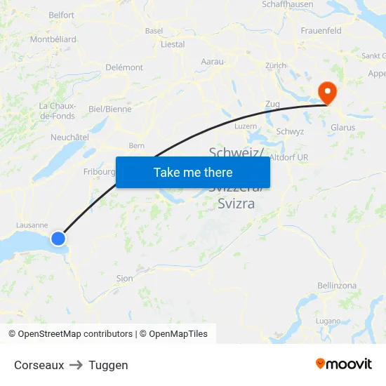 Corseaux to Tuggen map