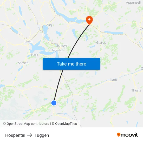 Hospental to Tuggen map