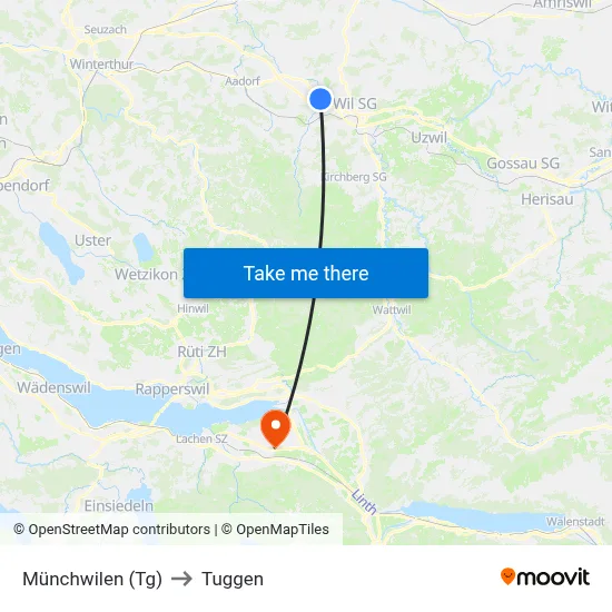 Münchwilen (Tg) to Tuggen map