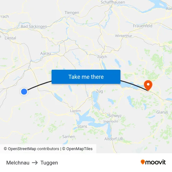 Melchnau to Tuggen map