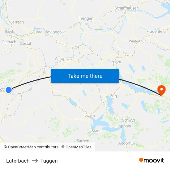 Luterbach to Tuggen map