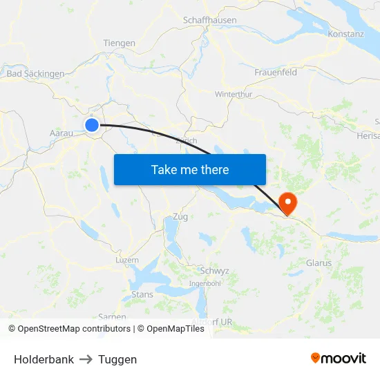 Holderbank to Tuggen map