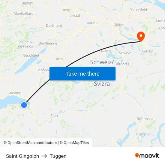 Saint-Gingolph to Tuggen map