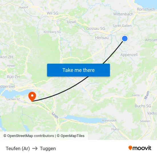 Teufen (Ar) to Tuggen map