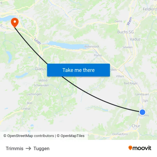 Trimmis to Tuggen map