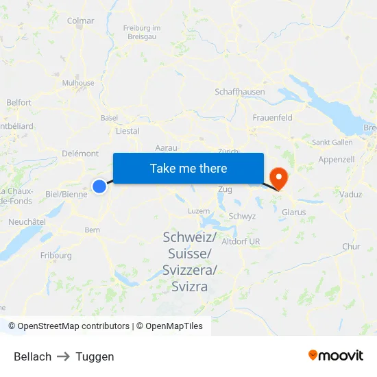 Bellach to Tuggen map