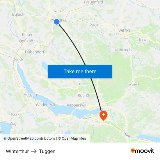 Winterthur to Tuggen map