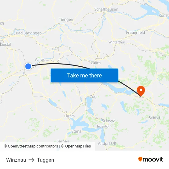 Winznau to Tuggen map