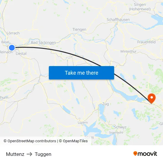 Muttenz to Tuggen map