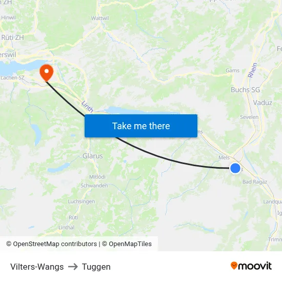 Vilters-Wangs to Tuggen map