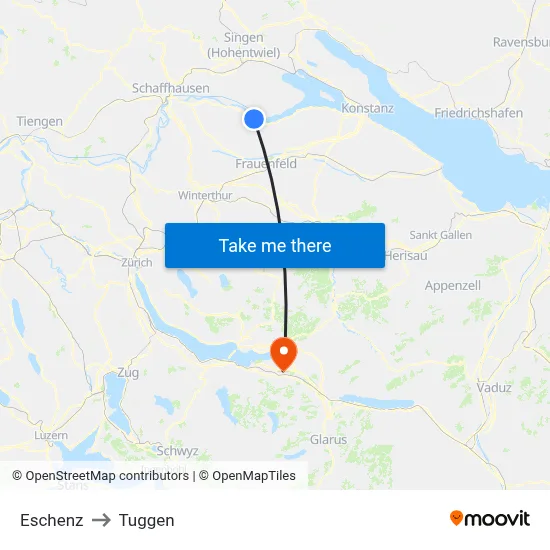 Eschenz to Tuggen map