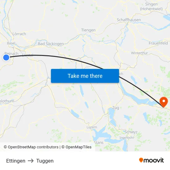 Ettingen to Tuggen map