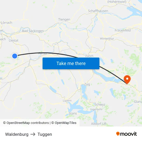 Waldenburg to Tuggen map