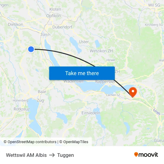 Wettswil AM Albis to Tuggen map