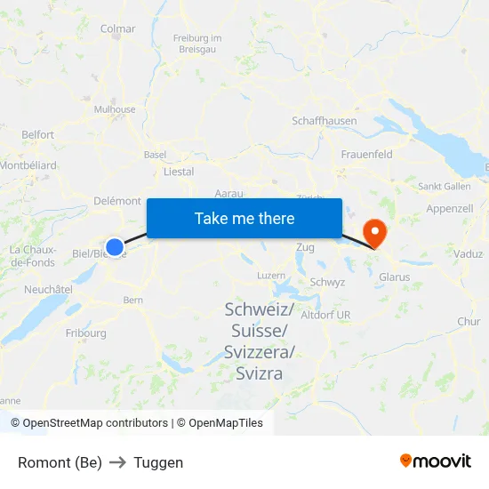 Romont (Be) to Tuggen map