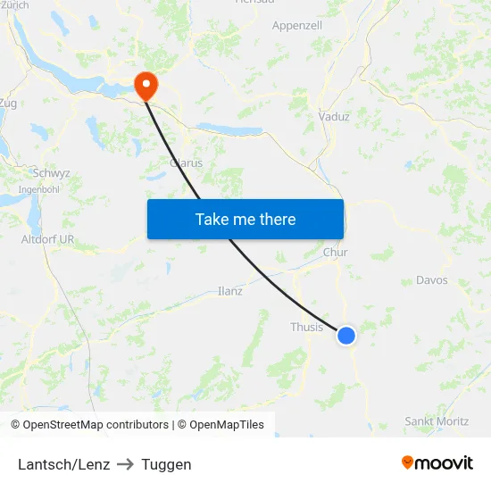 Lantsch/Lenz to Tuggen map